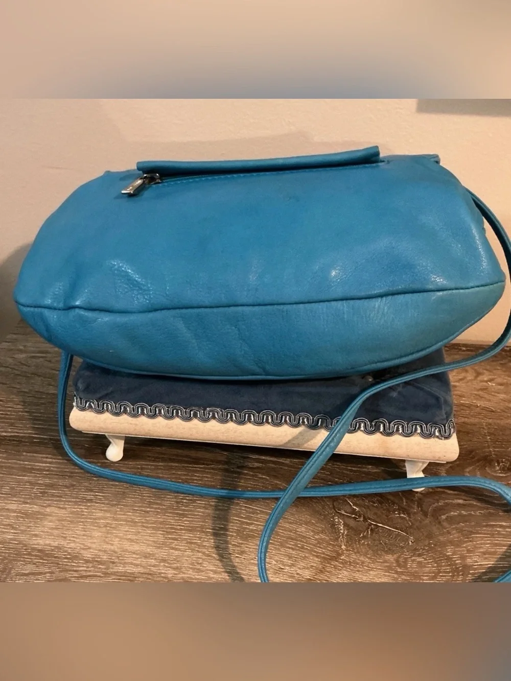 Renato Angi Turquoise Leather Rhinestone Bow Crossbody Shoulder Bag Clutch Vint